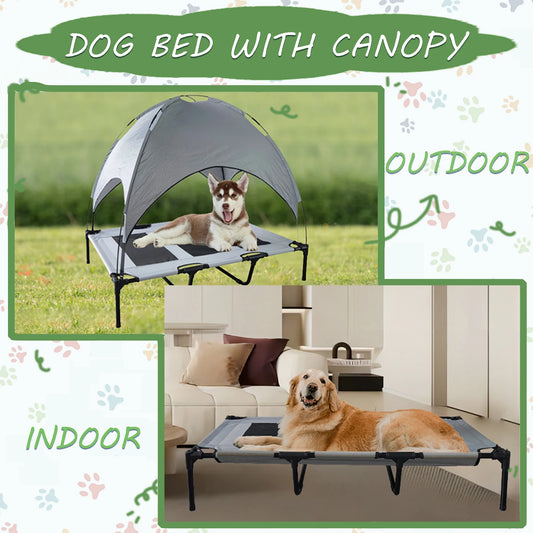 Dog Bed with Canopy Anti Scratch Oxford Fabric Elevated Cot