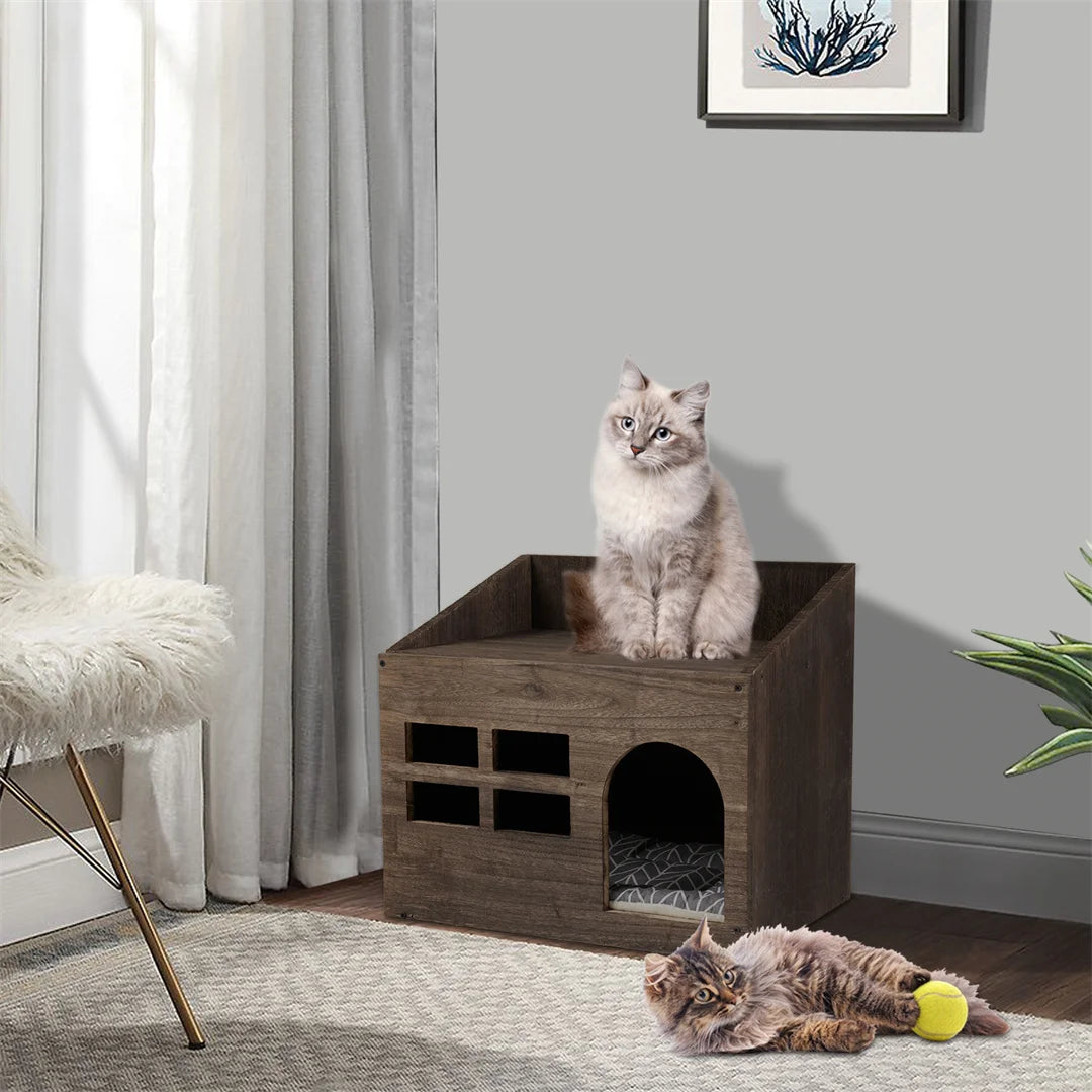 Wooden Cat Cave Bed Furniture Kitten Sleep Lounge House Bed