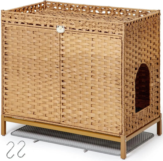 Cat Litter Box Enclosure with Scratch Pad, Hidden Storage