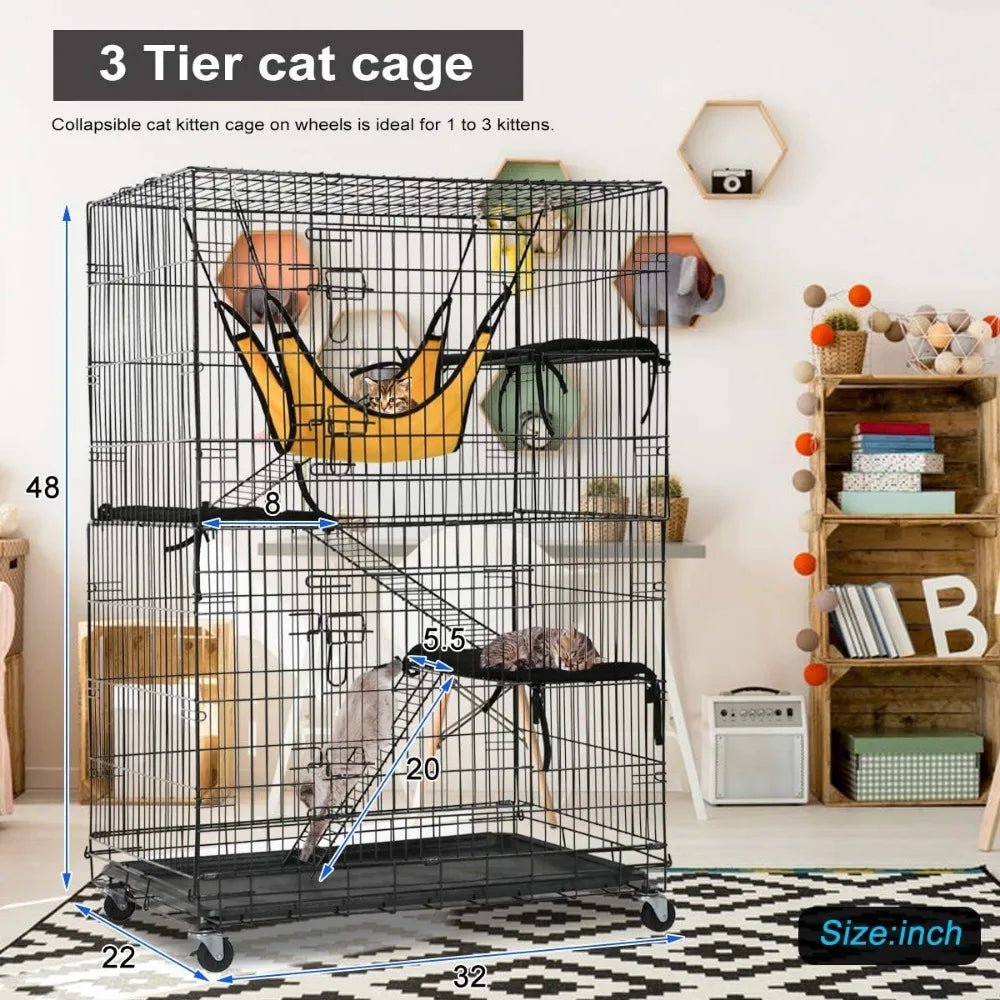 Cat Crate Pet Playpen Large 3-Tier 48" Height with Wheels