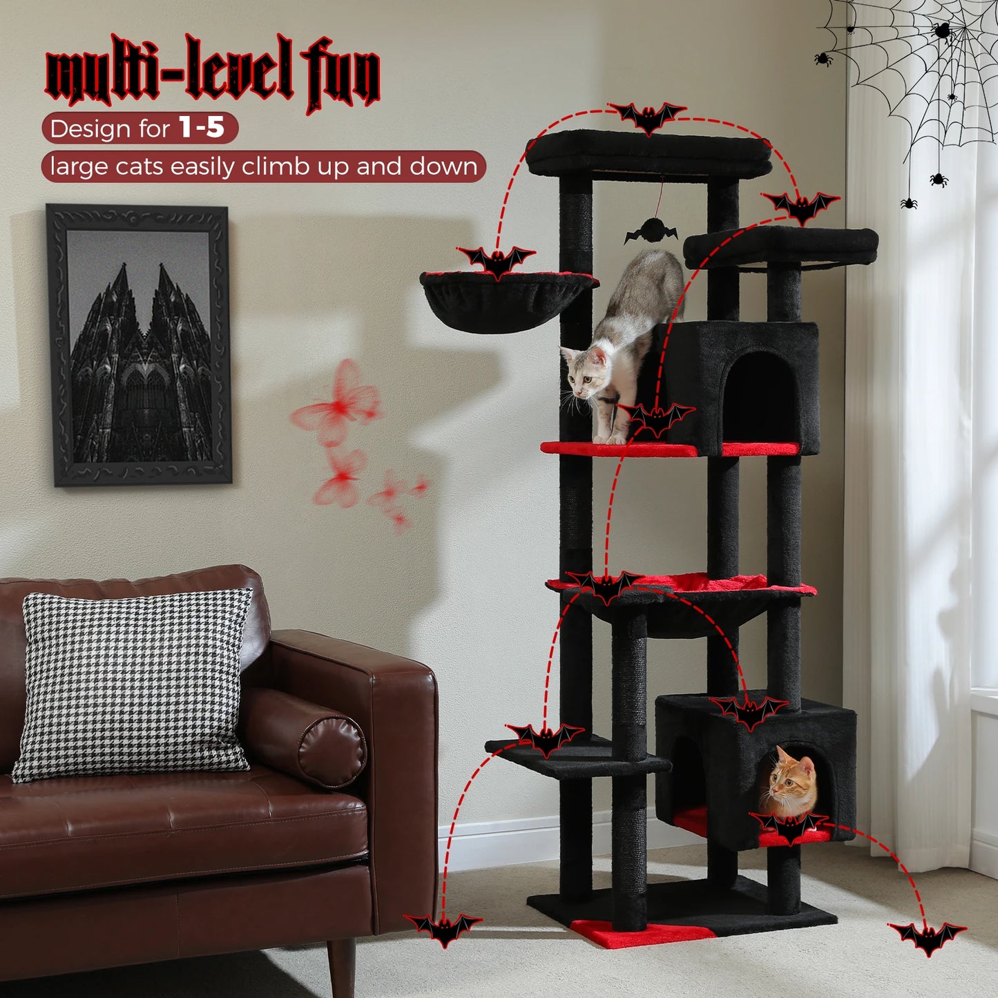 Tall Cat Tree for Indoor Cats Big Cat Tower Black