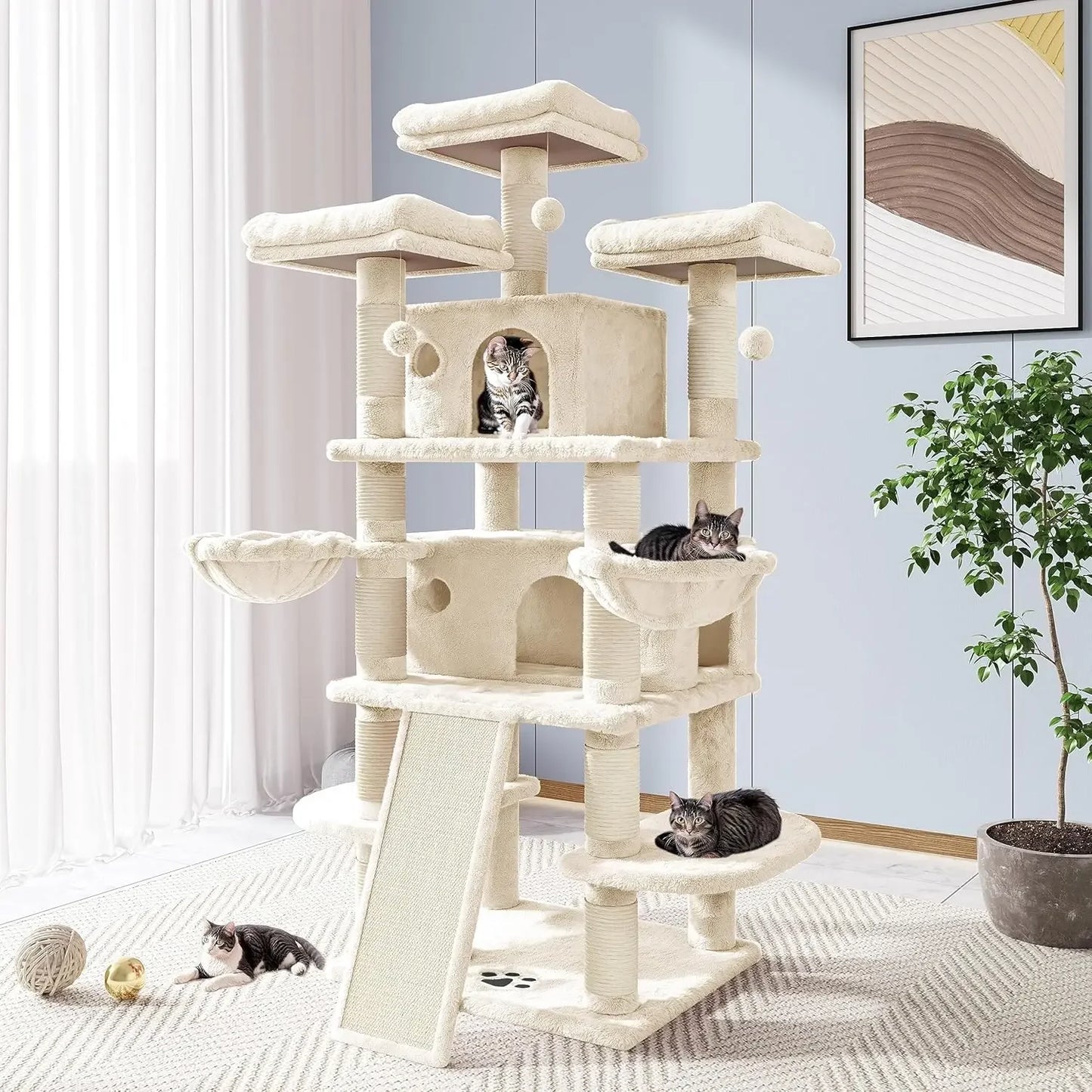 68 Inch Cat Tree with scratching posts and condos