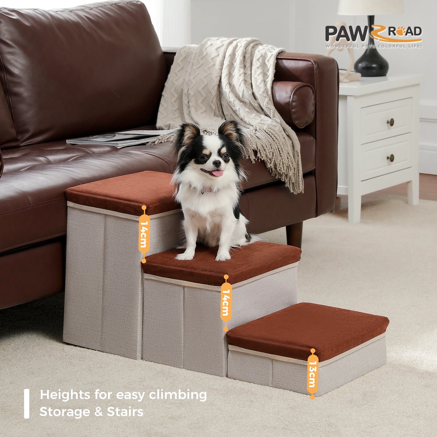 3-Tier Dog Stairs Foldable Pet Stair with Storage Box