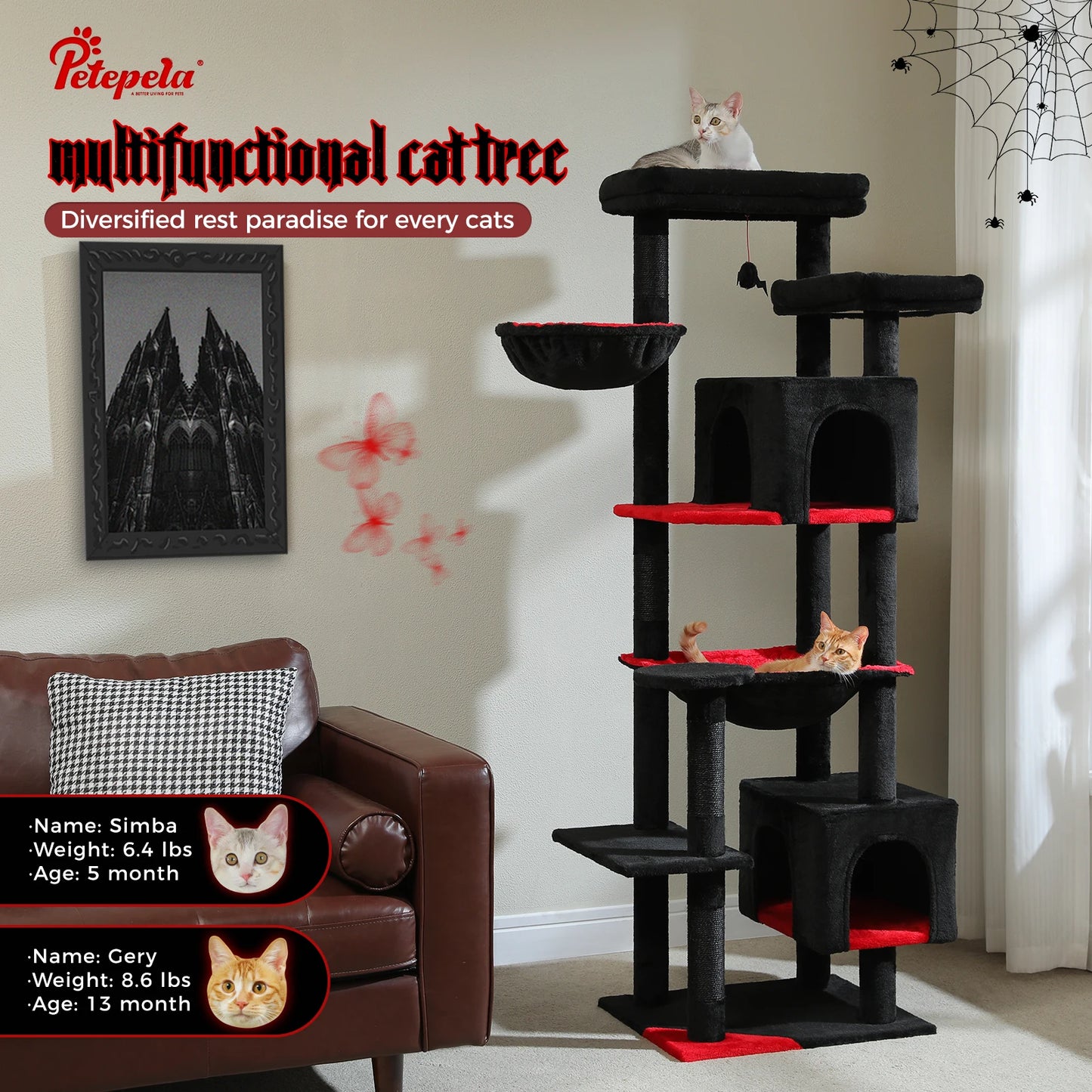 Tall Cat Tree for Indoor Cats Big Cat Tower Black