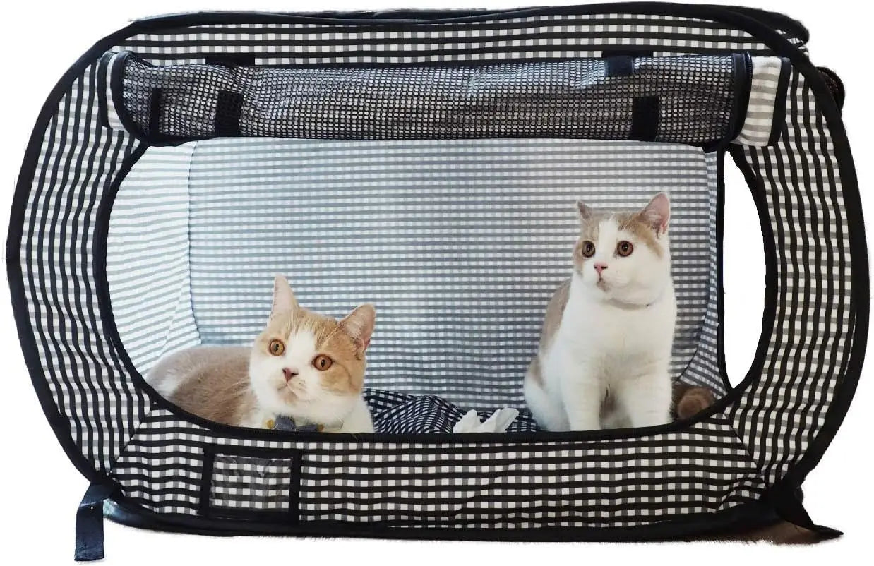 Stress-Free Enclosure Cat Travel Carrier Cage Collapsible Gray White Stripes