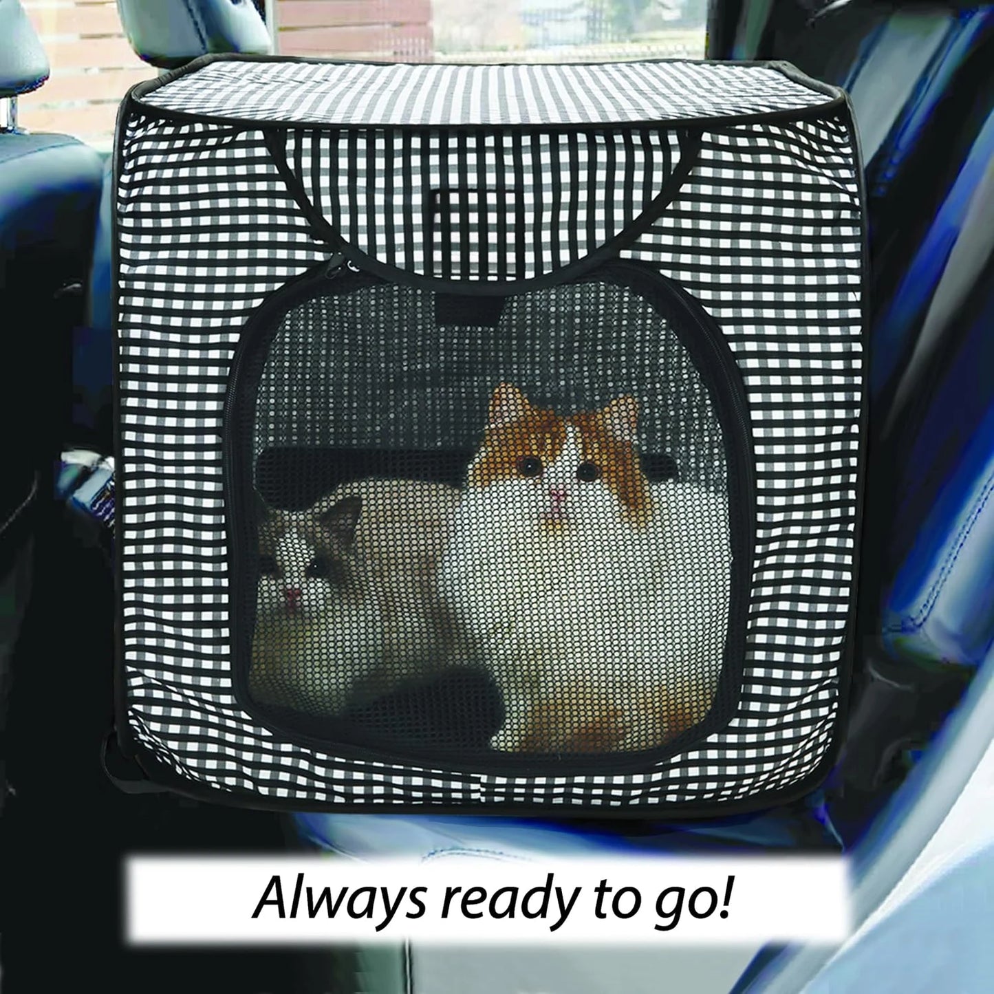 Stress-Free Enclosure Cat Travel Carrier Cage Collapsible Gray White Stripes