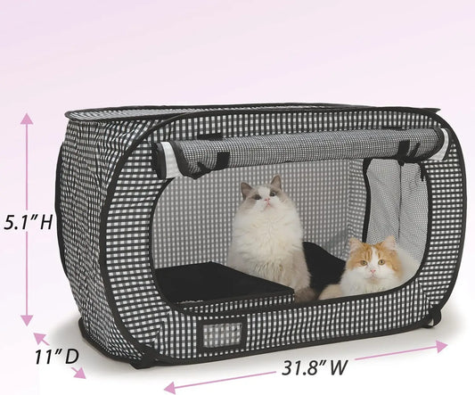 Stress-Free Enclosure Cat Travel Carrier Cage Collapsible Gray White Stripes