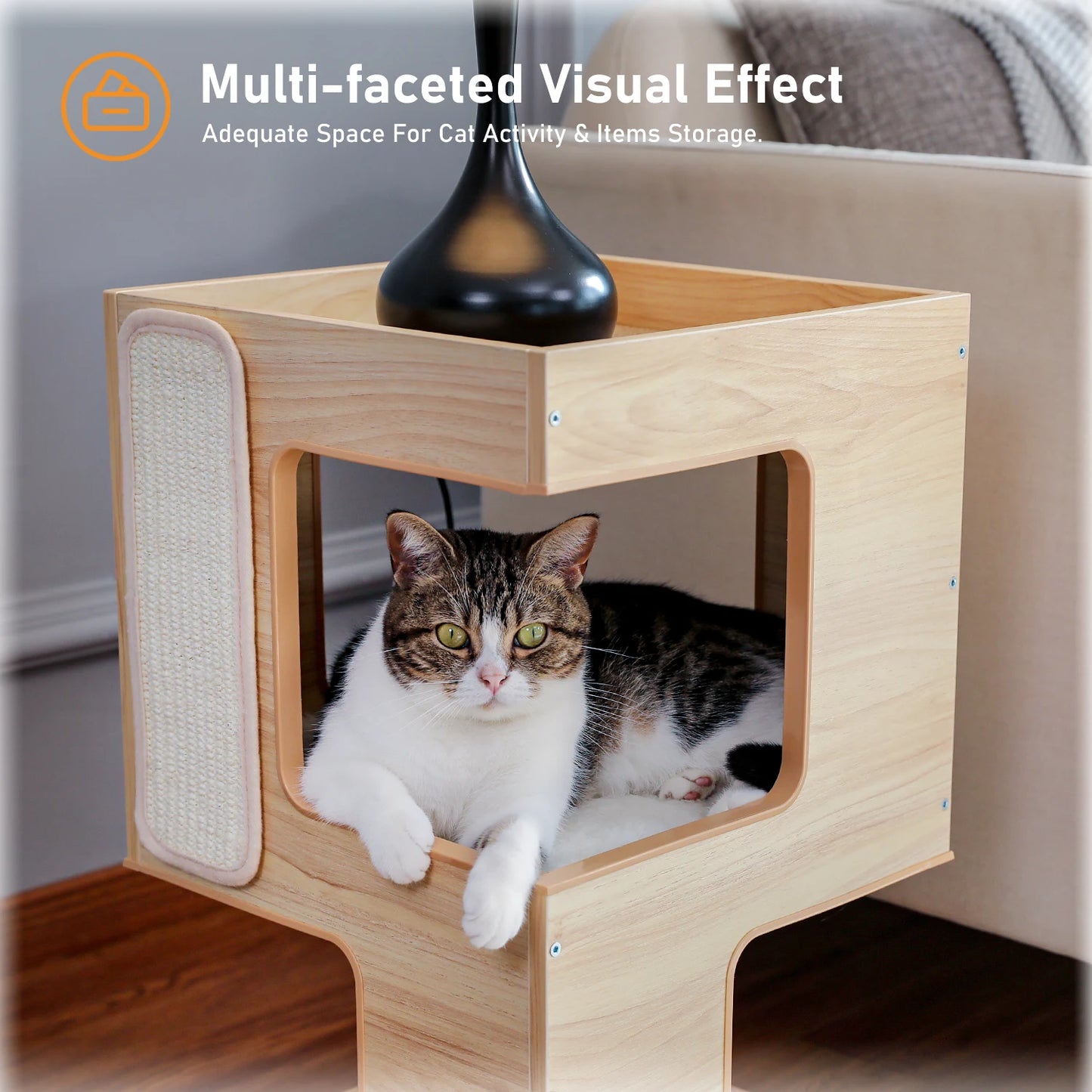 Cat Bed with Two Large Condos Scratching Pad Detachable Scratcher