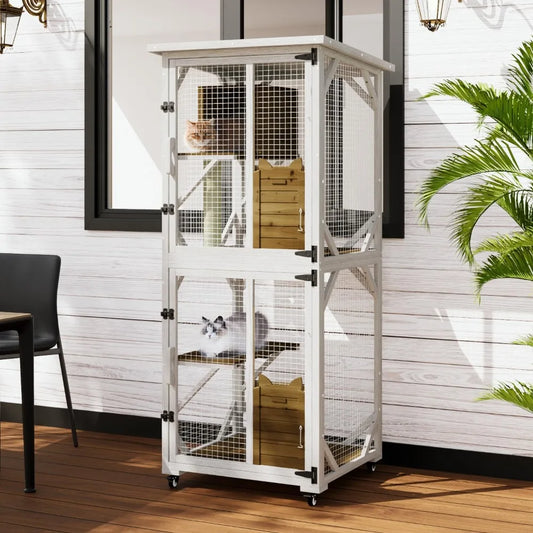 Cat House Catio Outdoor Enclosure Window 71 Inch Large Wooden Cat Cage