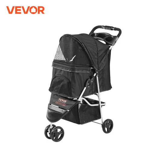 VEVOR 35lbs 3 Wheels Dog Stroller Rotate Black with Basket