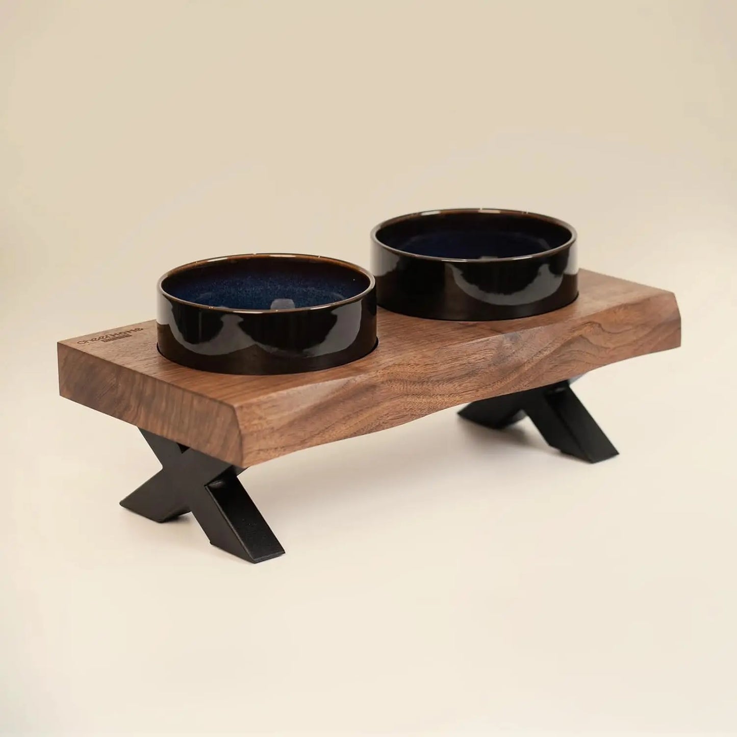 Raised Cat Ceramic Bowls for Small Dog with Wooden Stand