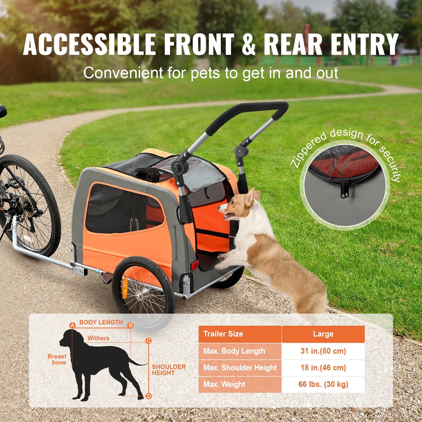 VEVOR 66lbs Dog Bike Trailer 2-in-1 Pet Stroller Carrier
