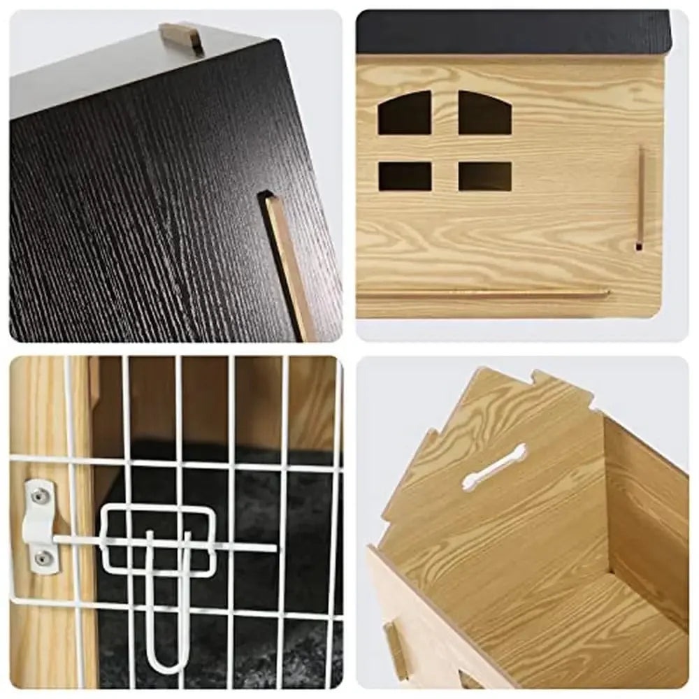 Small Pets Wooden Cartoon Dog House with Air Vents Indoor Use