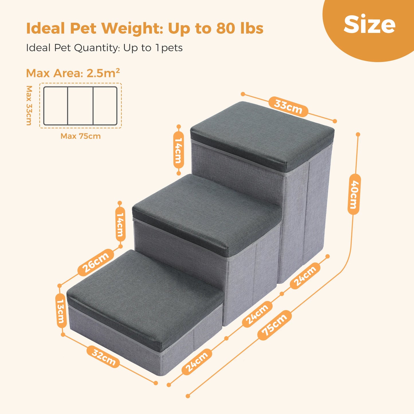 3-Tier Dog Stairs Foldable Pet Stair with Storage Box