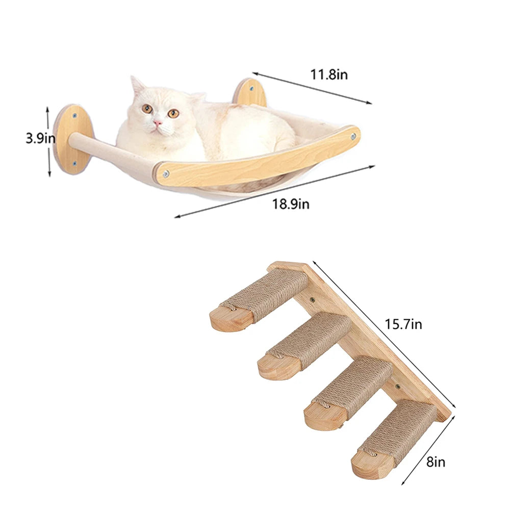 Cat Hammock and Stairway with Sisal Rope Wall Mounted Shelf