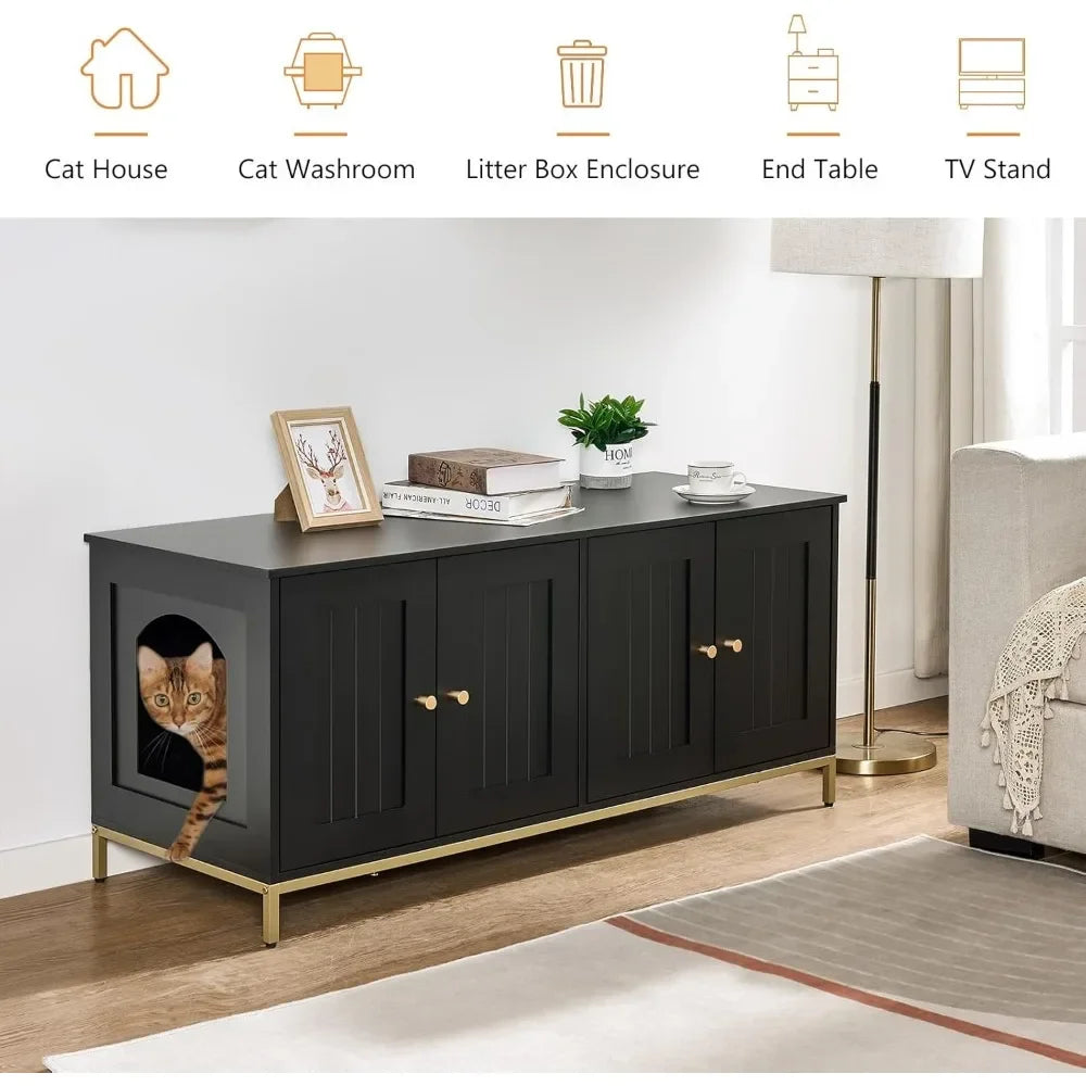 Cats,Litter Box Hidden Double Room, Metal Frame,