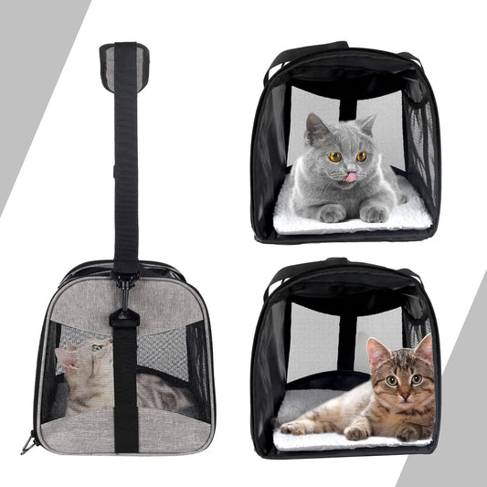 Cat Carrying Case Pet Carrier Airline Approved, Protable and Breathable Pet Travel Carrier Removable Fleece Pad Collapsible