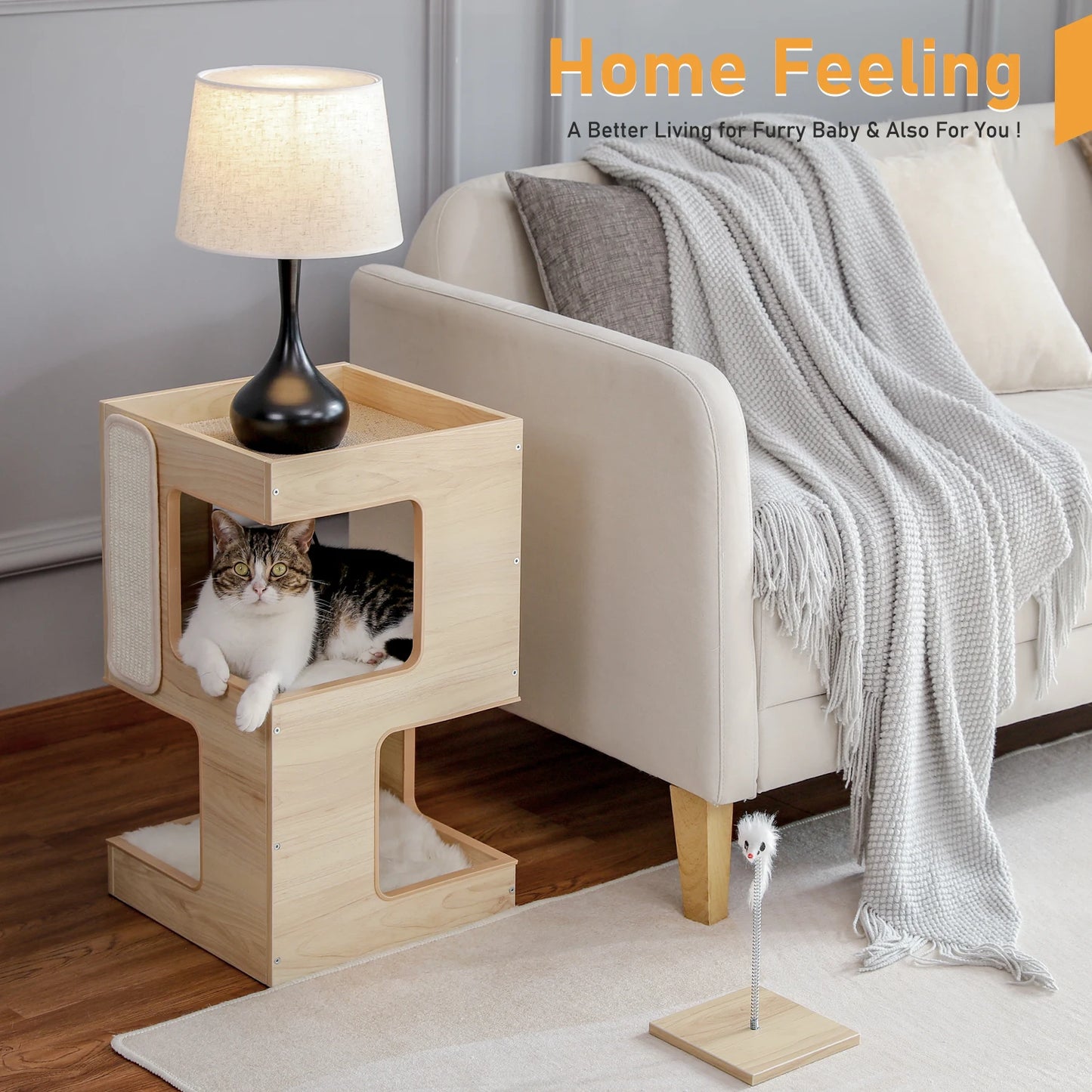 Cat Bed with Two Large Condos Scratching Pad Detachable Scratcher