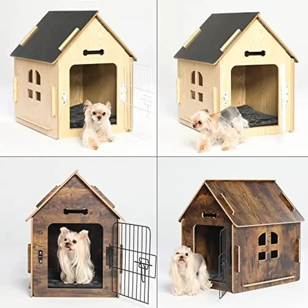 Small Pets Wooden Cartoon Dog House with Air Vents Indoor Use