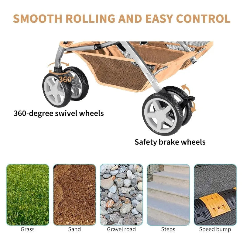Pet Stroller, Foldable Stroller for 2 Dogs & Cats