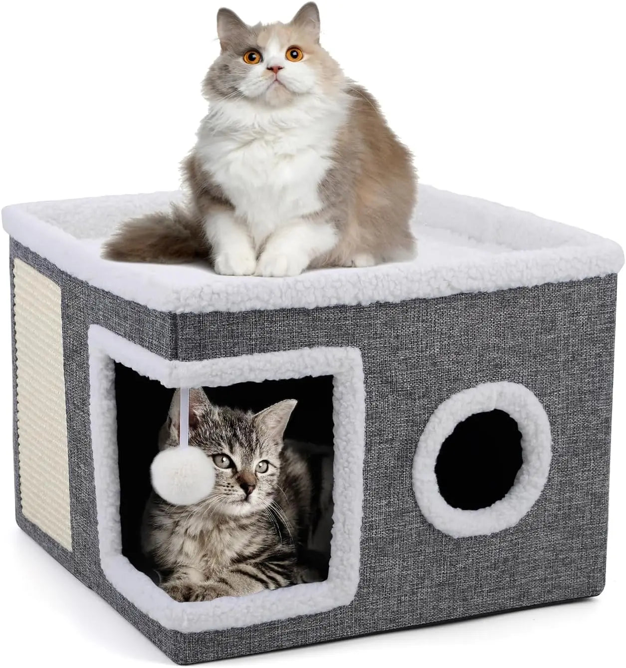 Cat Beds for Indoor Cats, Large Cozy Condo with Ball