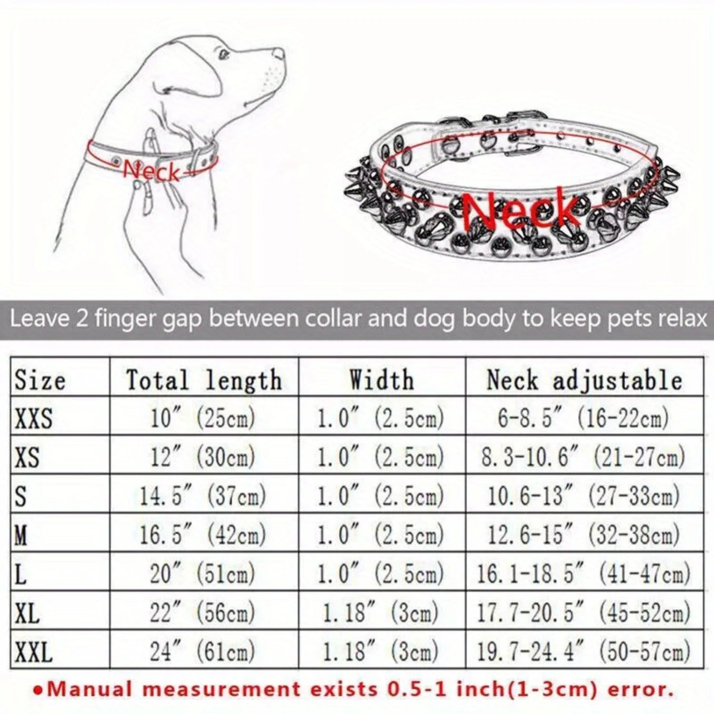 Adjustable Microfiber Leather Spiked Dog Collar for Small/Medium Pets - Cats, Pit Bull, Bulldog, Pugs, Husky - Black