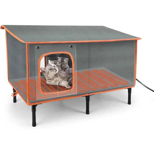 Heated Cat House for Outside in Winter with Heating Pad