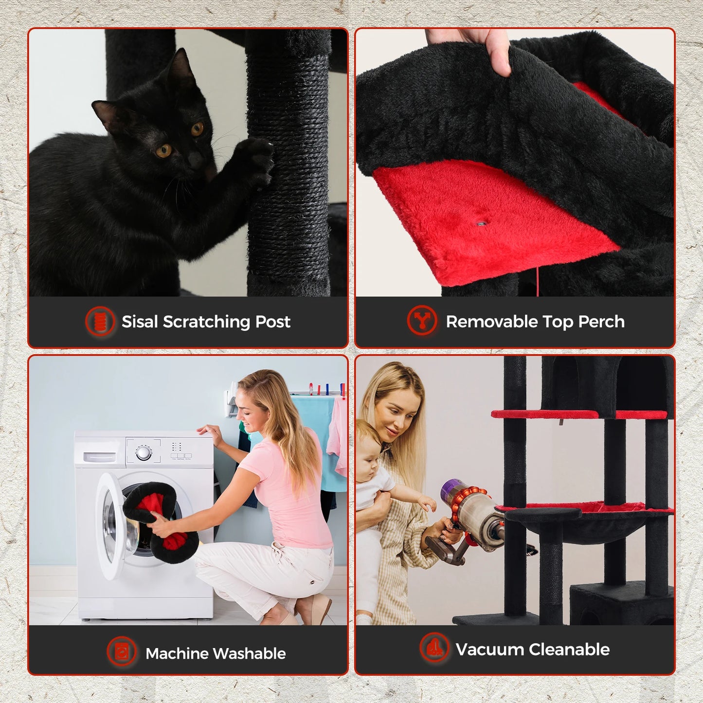 Tall Cat Tree for Indoor Cats Big Cat Tower Black