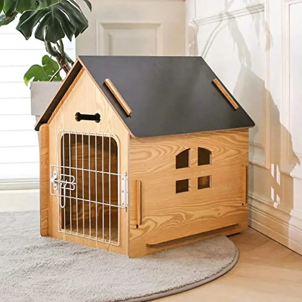 Small Pets Wooden Cartoon Dog House with Air Vents Indoor Use