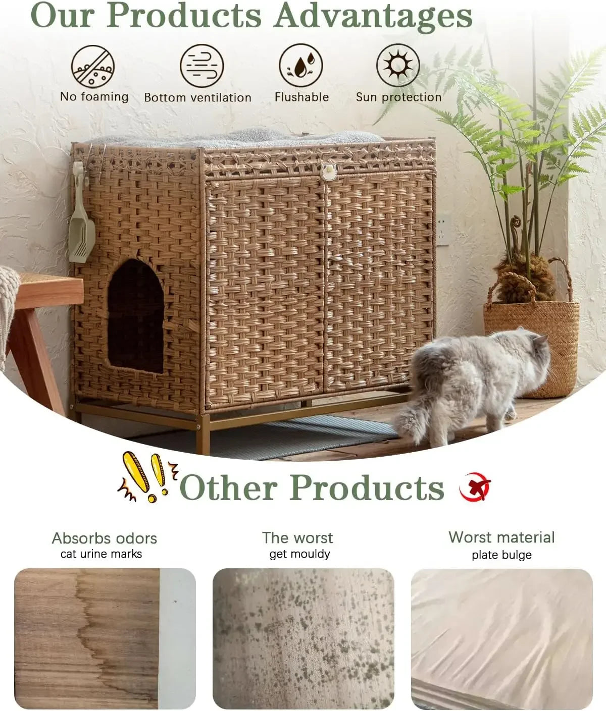 Cat Litter Box Enclosure with Scratch Pad, Hidden Storage