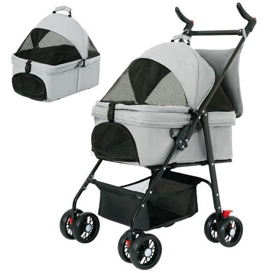 3-in-1 Folding Dog Stroller with Detachable Pet Carrier