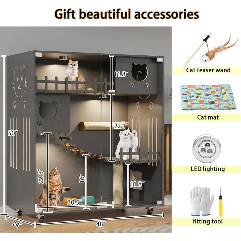 Wooden Indoor/Outdoor Cat Enclosure with Wheels