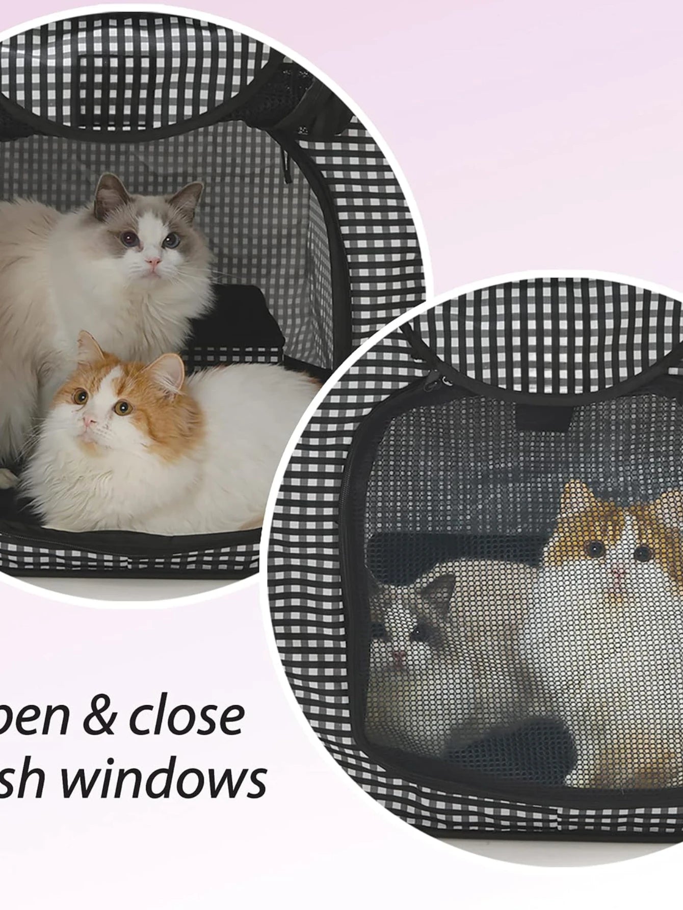 Stress-Free Enclosure Cat Travel Carrier Cage Collapsible Gray White Stripes