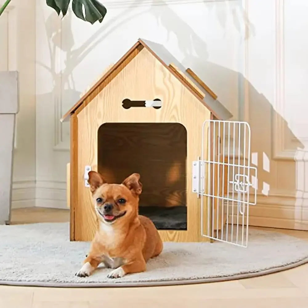 Small Pets Wooden Cartoon Dog House with Air Vents Indoor Use