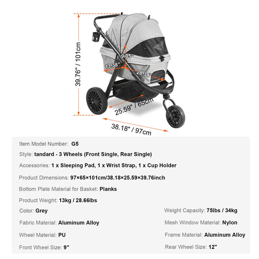 VEVOR Pet Stroller Carrier Dog Cat Strollers Lightweight Travel
