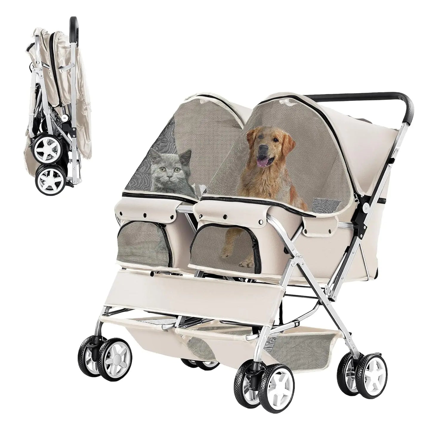 Pet Stroller, Foldable Stroller for 2 Dogs & Cats