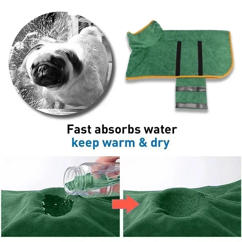 1pc Pet Bathrobe Fast Drying Towel Microfiber Grooming Coat