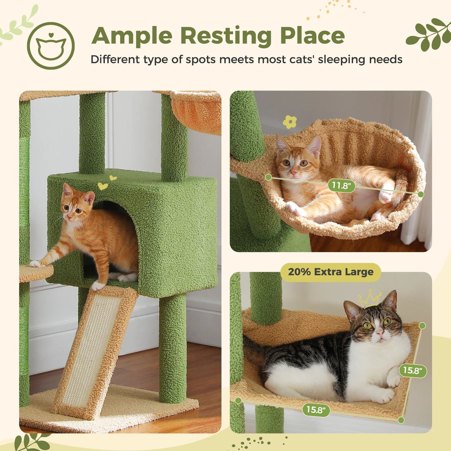 Cactus Cat Tree Floor to Ceiling Cat Tower Adjustable Height