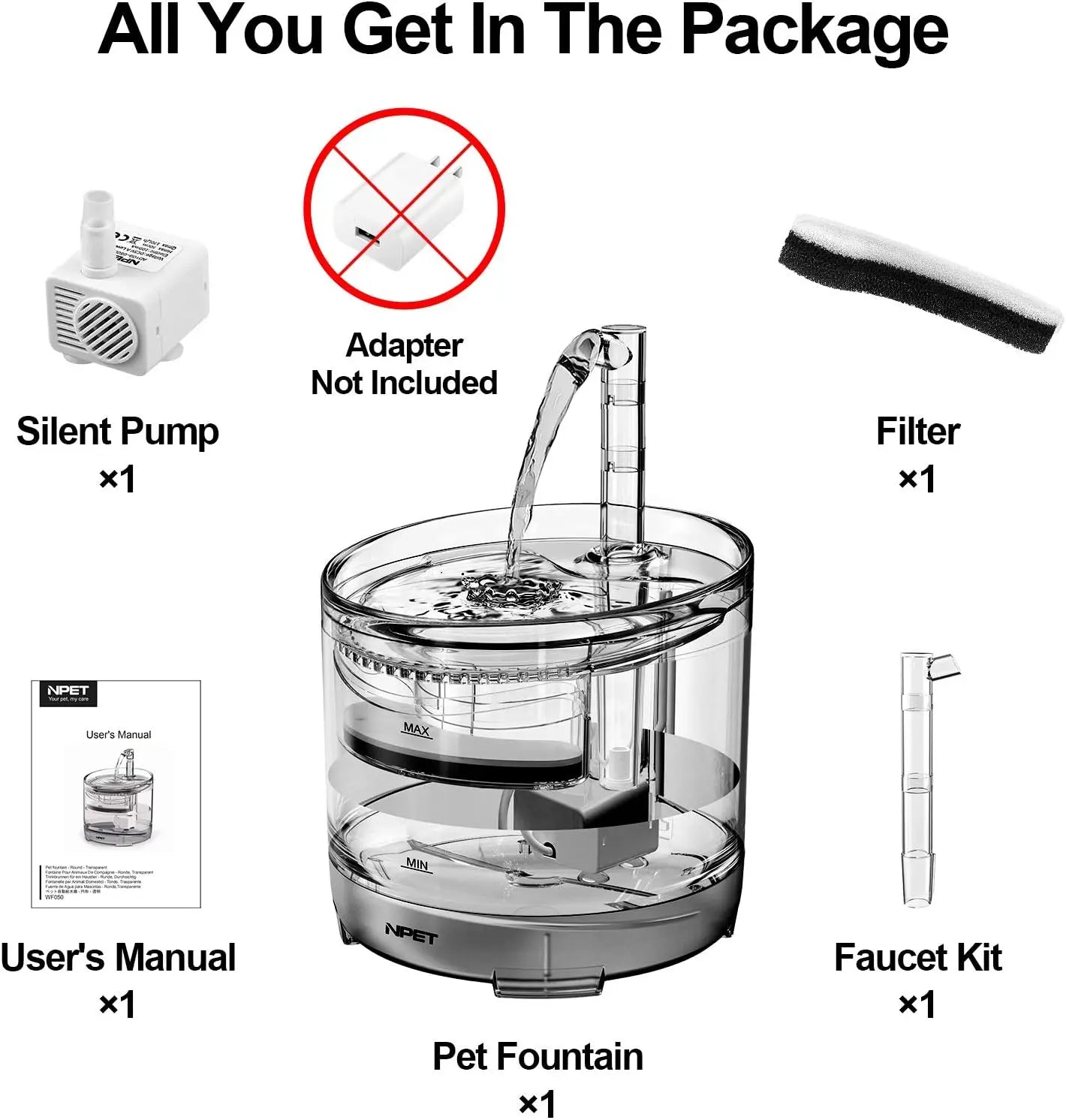 Cat Water Fountain 1.5L with Replacement Faucet Kit