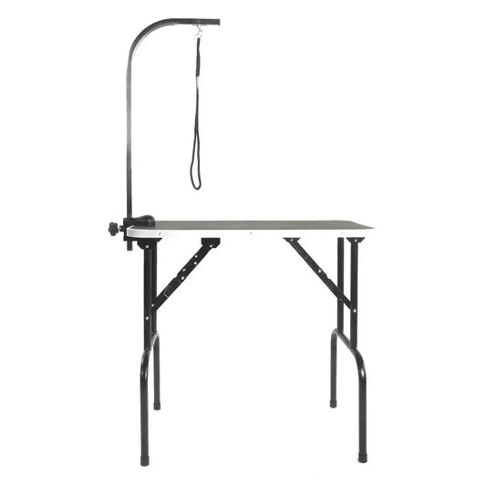 32-Inch Foldable Black Pet Grooming Table with Adjustable Arm
