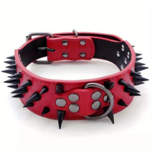 Adjustable Microfiber Leather Spiked Dog Collar for Small/Medium Pets - Cats, Pit Bull, Bulldog, Pugs, Husky - Black