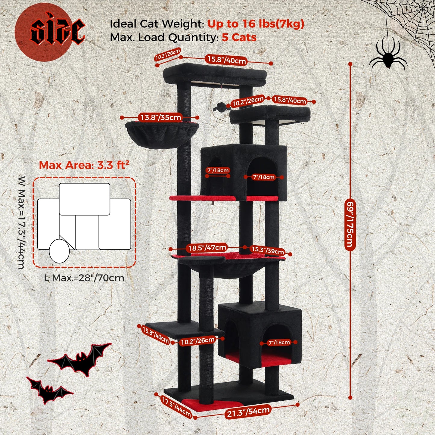 Tall Cat Tree for Indoor Cats Big Cat Tower Black