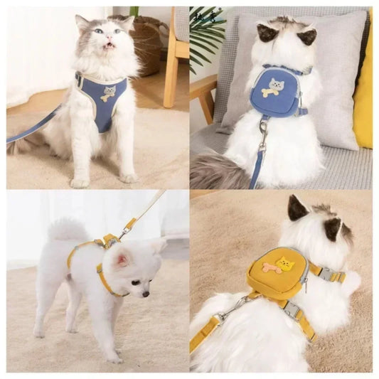 Dog Cat Harness with Leash Snack Bag Backpack for Pets