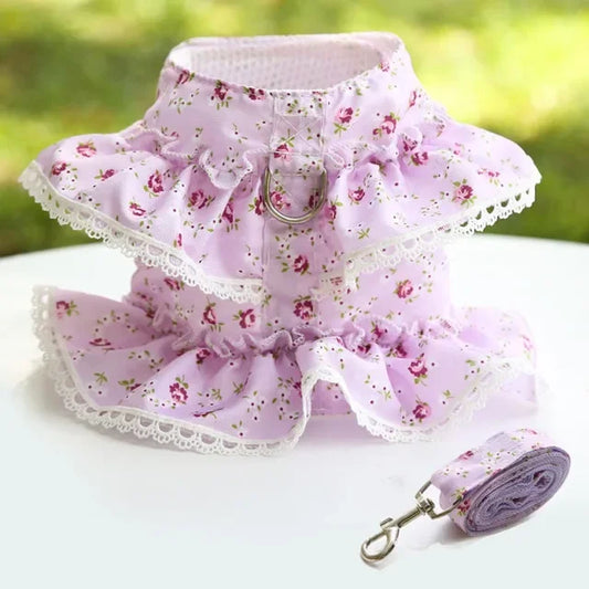 Cat Harness Leash Set Small Dog Adjustable Floral Design