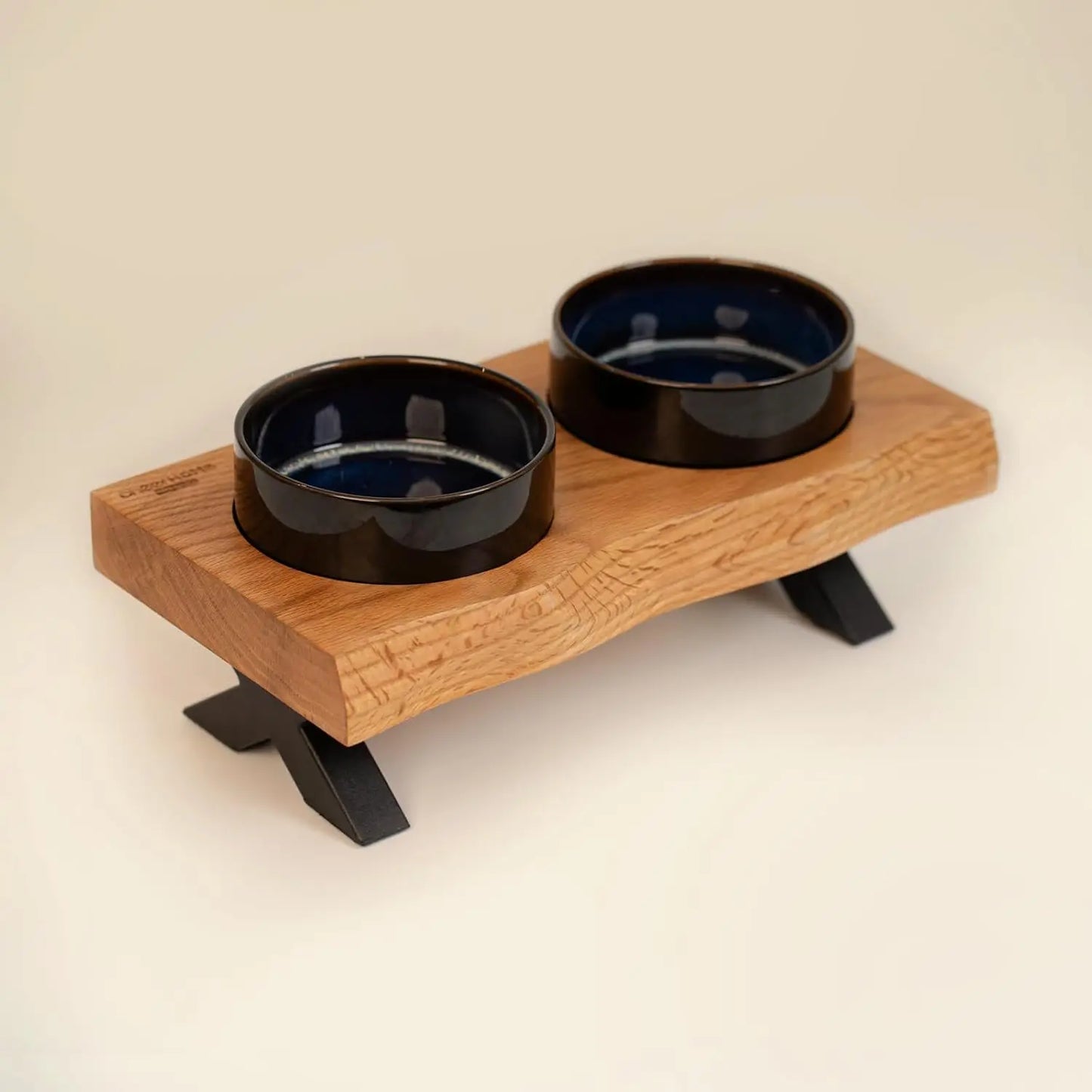 Raised Cat Ceramic Bowls for Small Dog with Wooden Stand