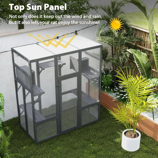 Cat House, Large Wooden Catio Outdoor Cat Enclosure