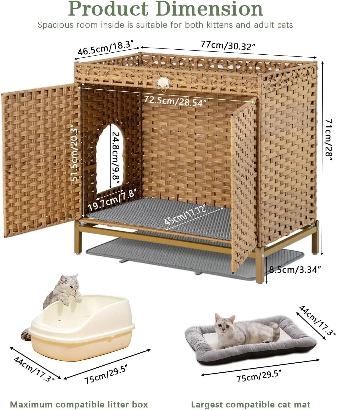 Cat Litter Box Enclosure with Scratch Pad, Hidden Storage