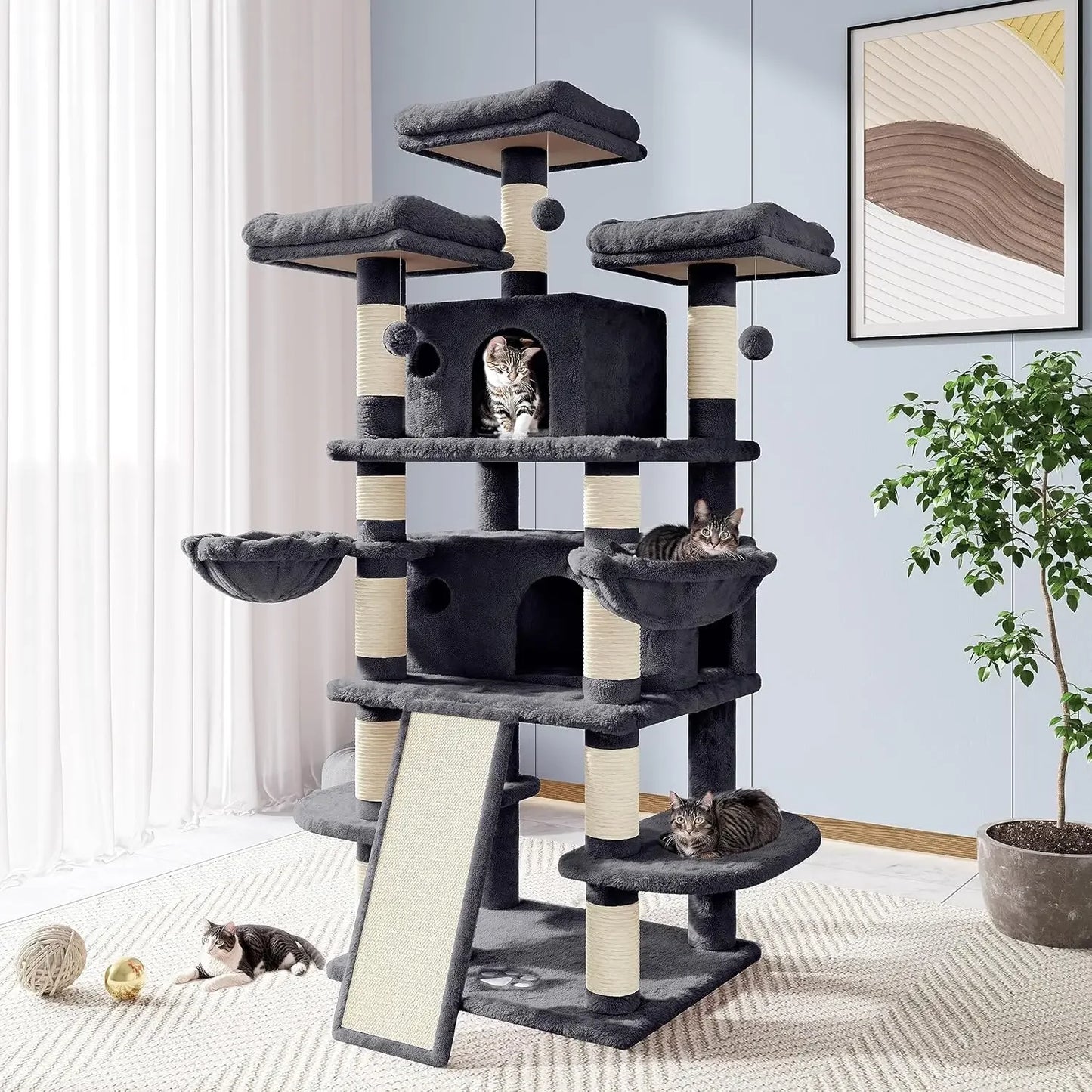 68 Inch Cat Tree with scratching posts and condos