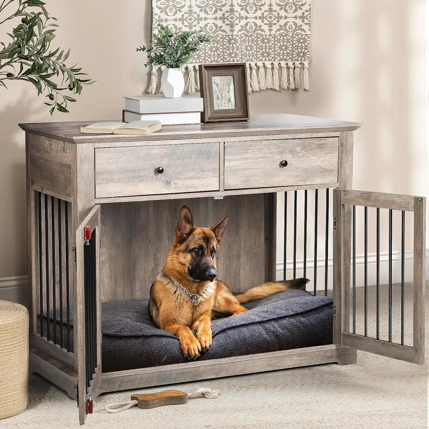 44 Inch Large Dogs Crate Furniture Wooden Dog Kennel End Table