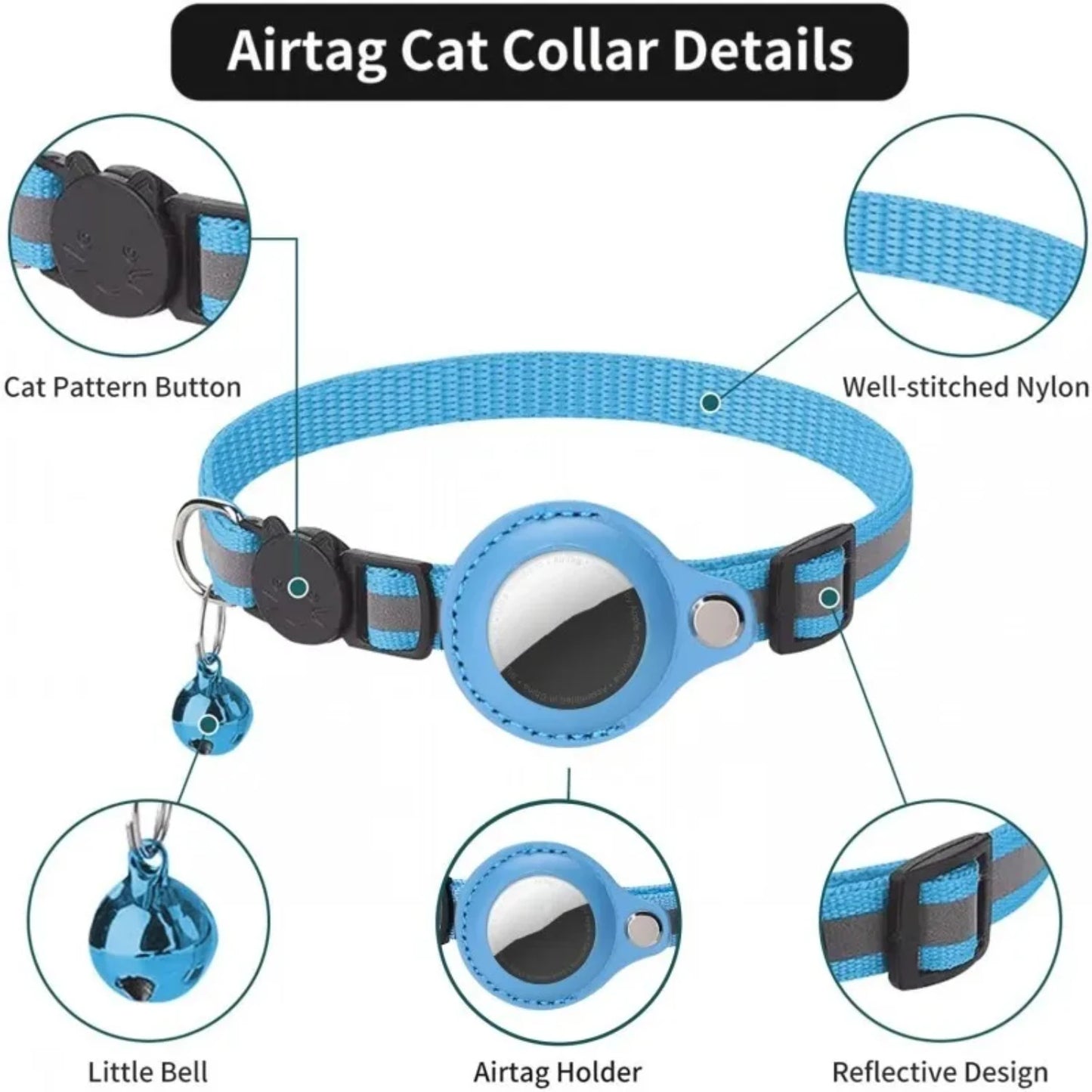 Airtag Case Cat Collar With Bell Reflective Nylon Dog GPS Tracker